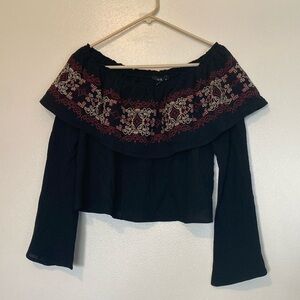 Lunik embroidered stunning off shoulder bell sleeve cotton stunning  shirt